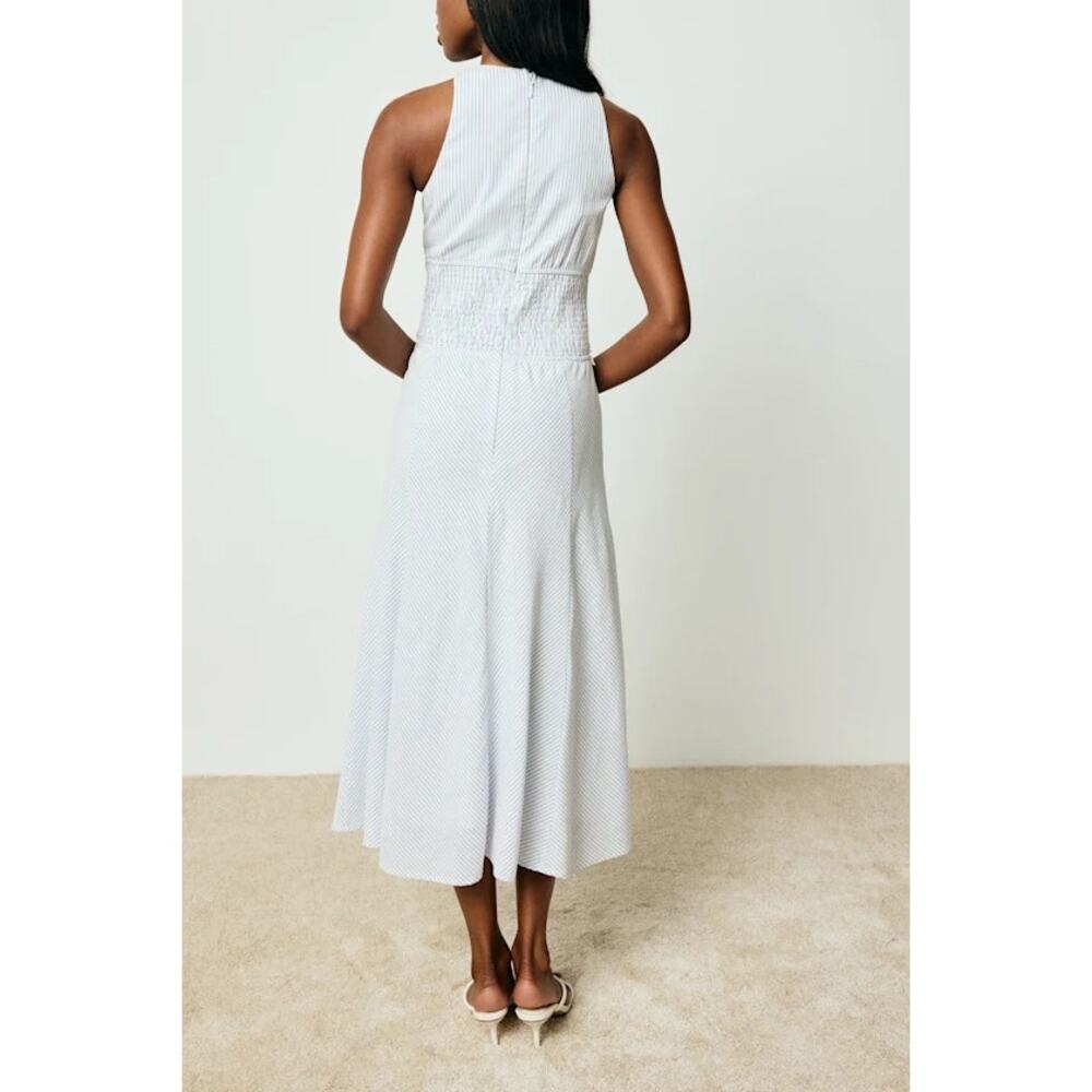NWOT Just Me Shya Blue and White Striped Crochet Lace Midi Dress S - Picture 2 of 4